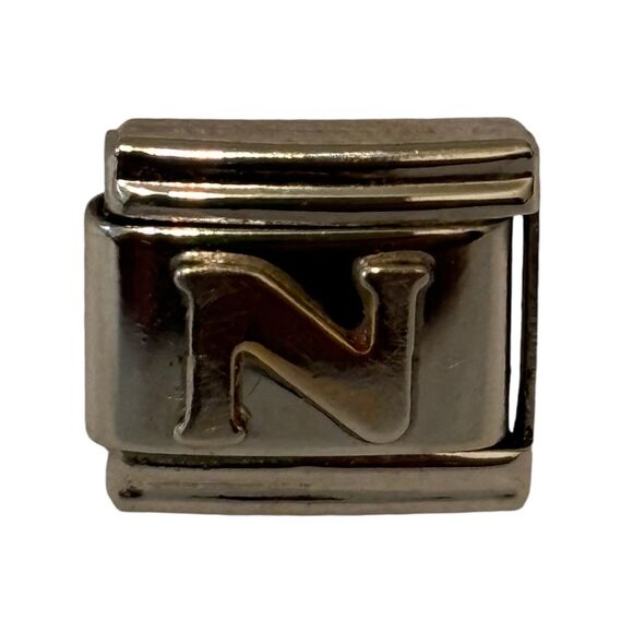 Italian Charm Bracelet N Initial Charm Silver Gold - Picture 2 of 3